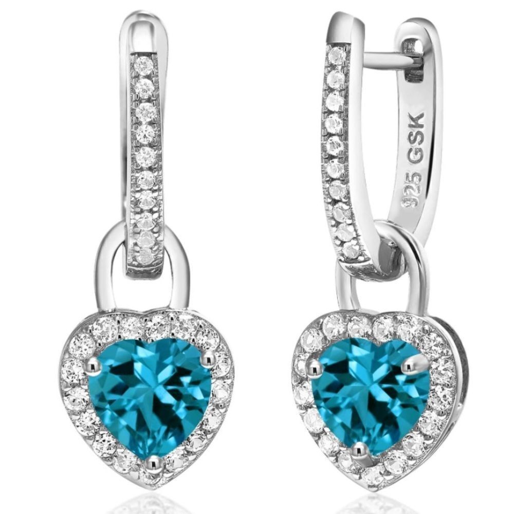 925 Sterling Silver 2.40 Cttw London Blue Topaz White Sapphire Heart Earrings